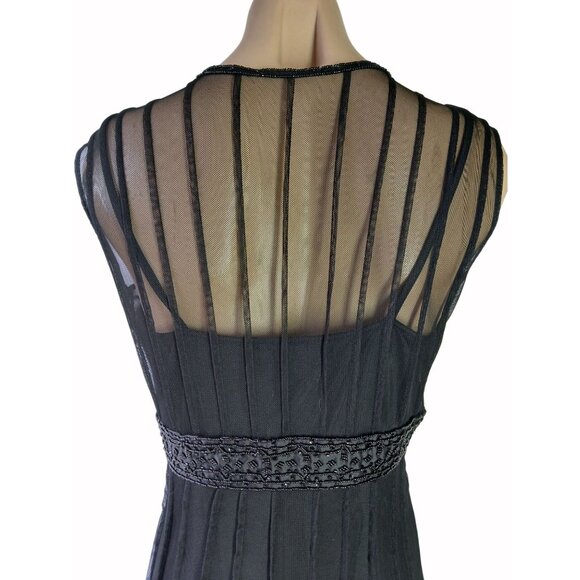 ECI New York Black Mesh Evening Dress Beaded Waist Size 4 Illusion Empire  Lined - Picture 11 of 15